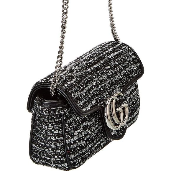 Gucci Gg Marmont Super Mini Tweed & Leather Shoulder Bag, Black - Picture 3 of 4